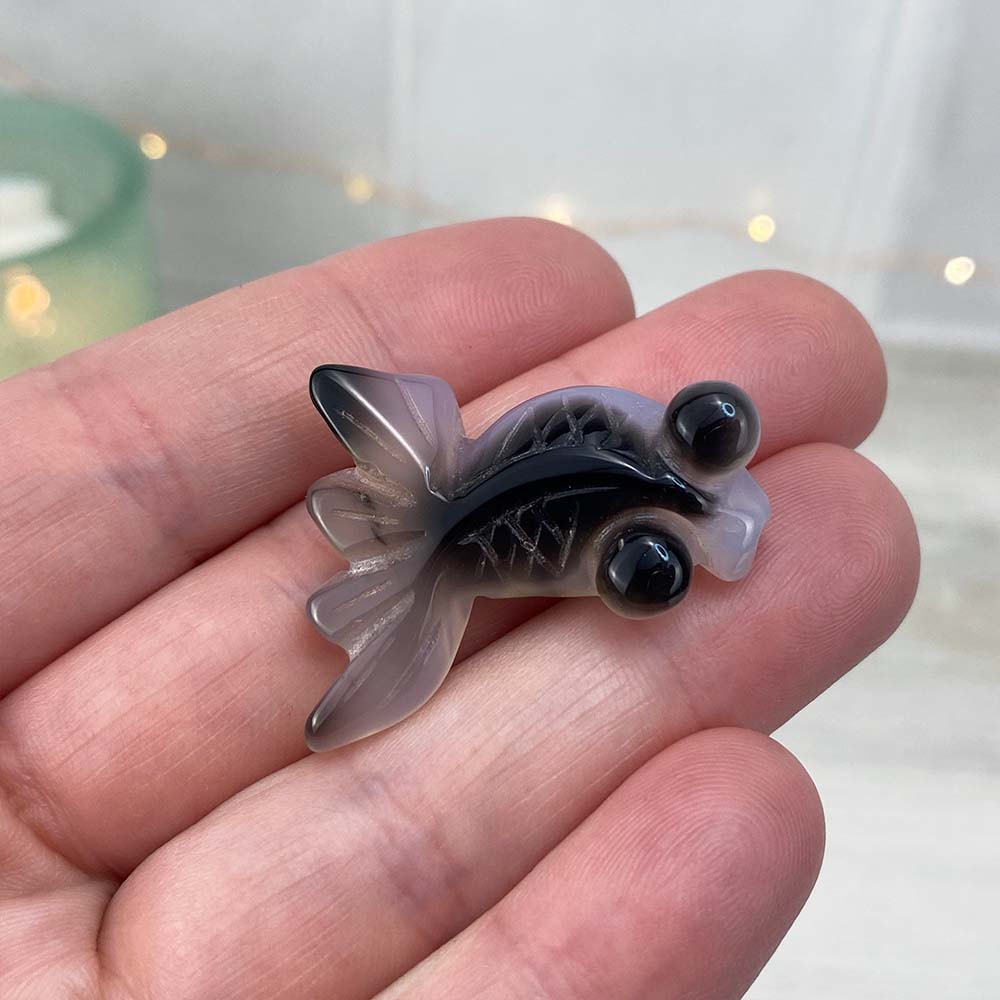 Polished Bubble Eye Agate Goldfish Carvings