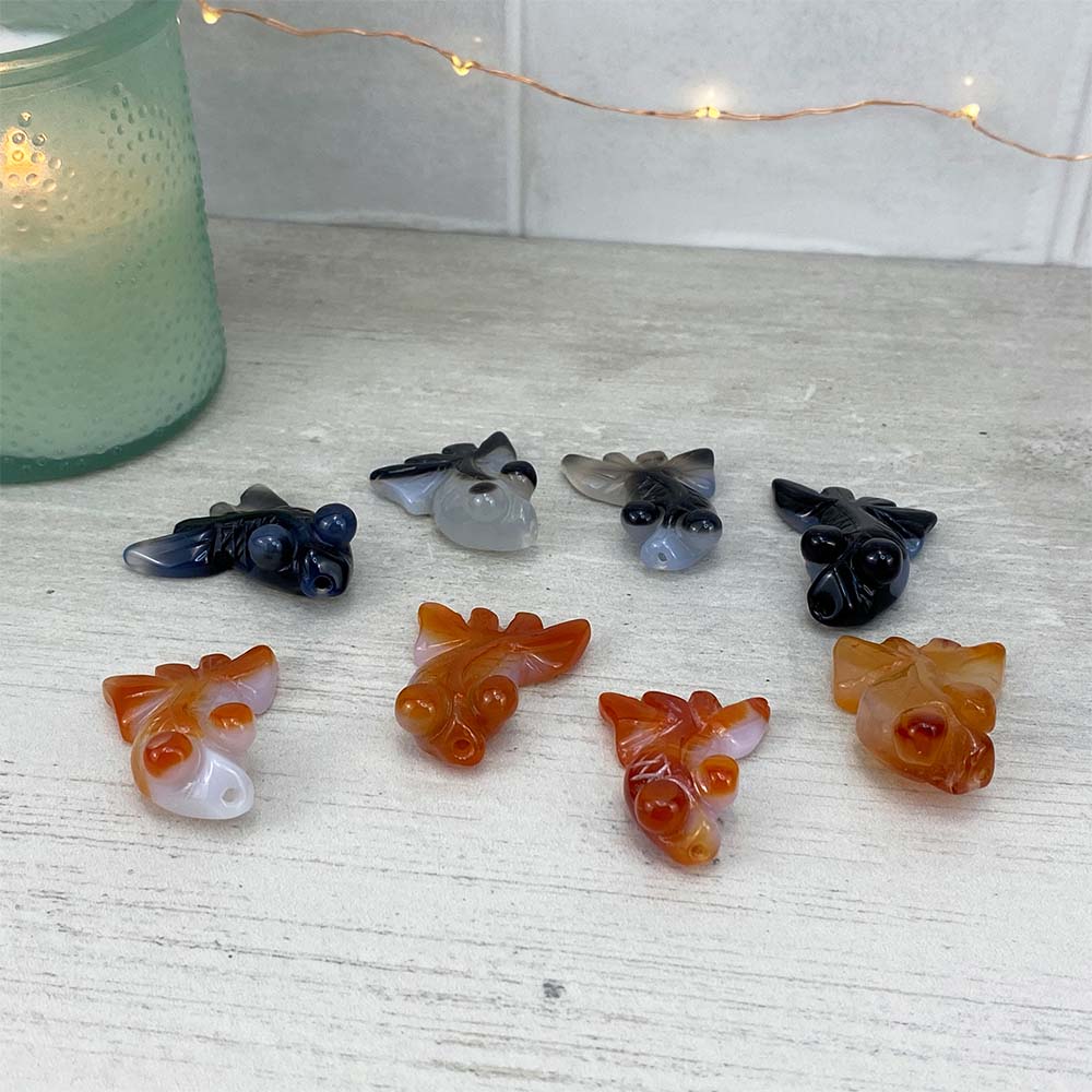 Polished Bubble Eye Agate Goldfish Carvings