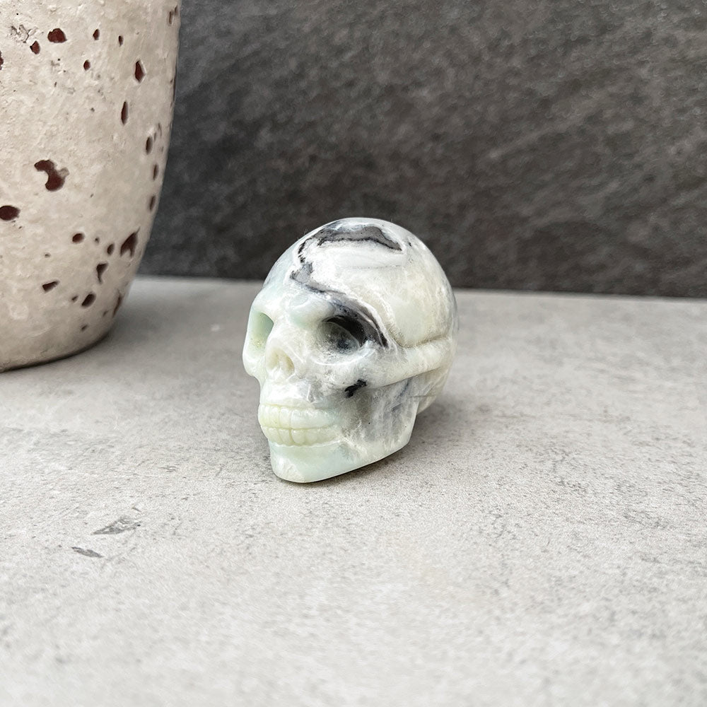 Amazonite with Black Tourmaline Mini Skull Carving