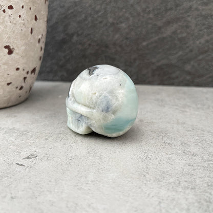 Amazonite with Black Tourmaline Mini Skull Carving