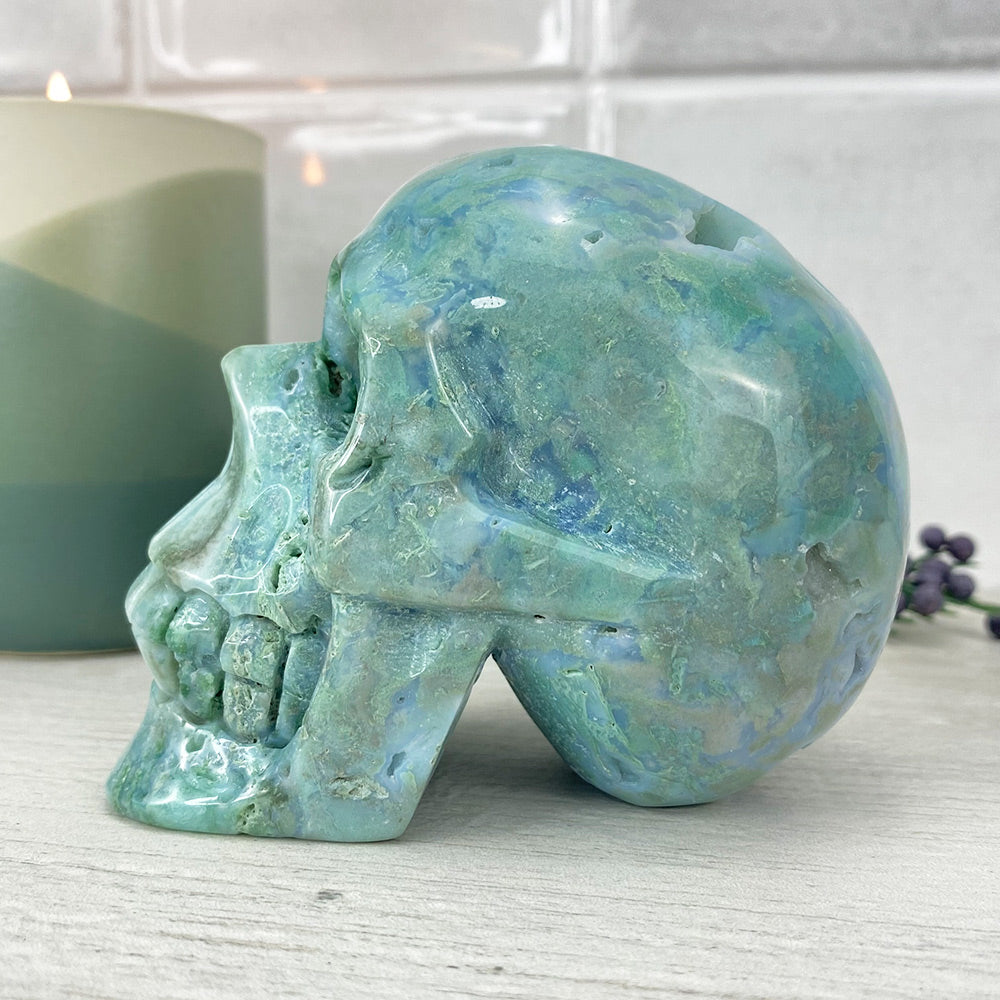 Polished Amazonite Skull Carving