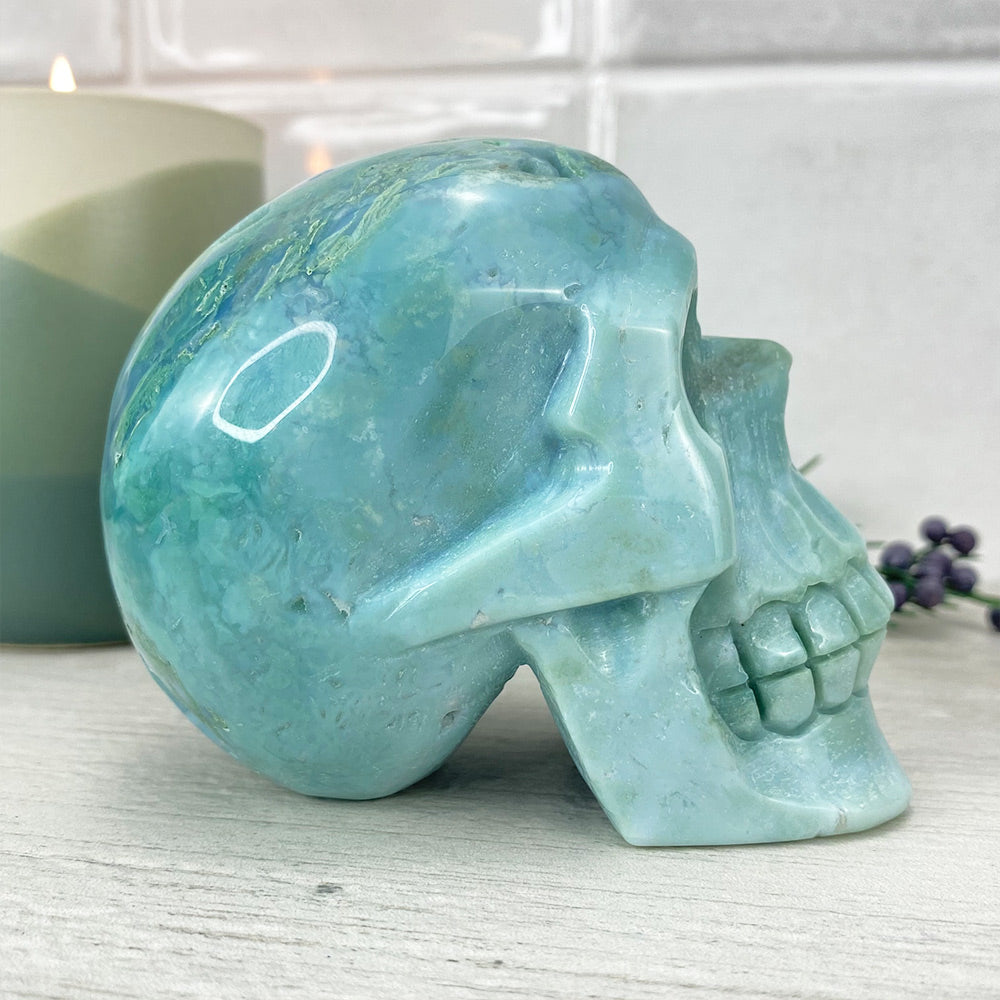 Polished Amazonite Skull Carving