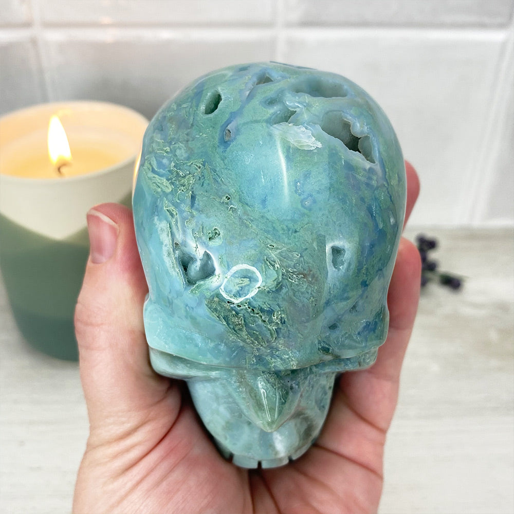 Polished Amazonite Skull Carving