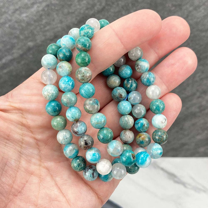 Polished Amazonite Beaded Stretch Bracelet