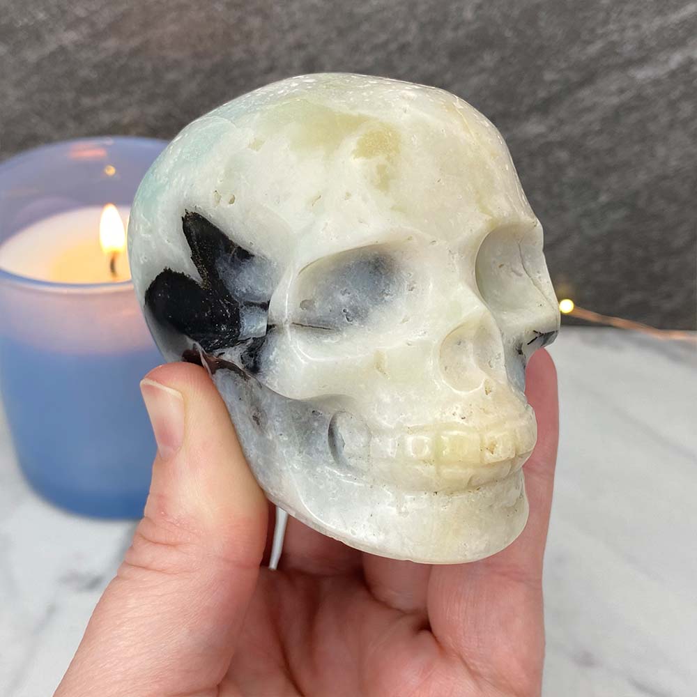 Polished Amazonite Skull Carving