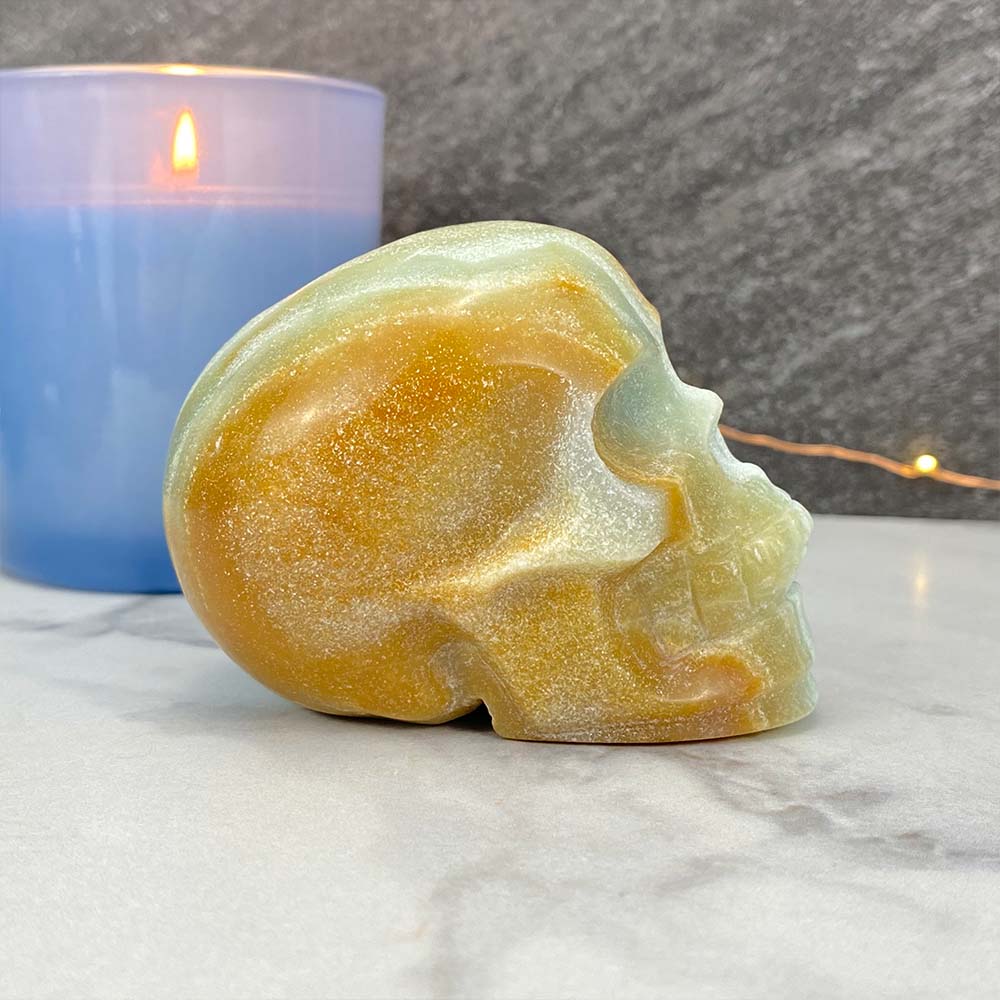 Polished Amazonite Skull Carving