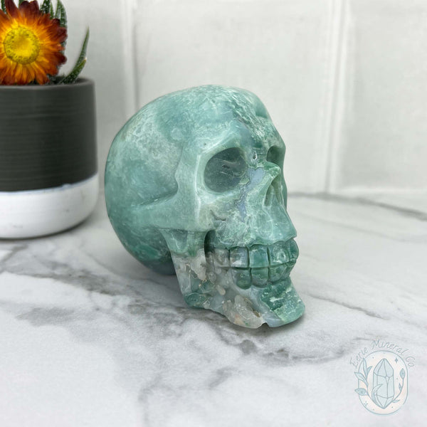 Dendritic Amazonite with Chalcedony Skull Carving