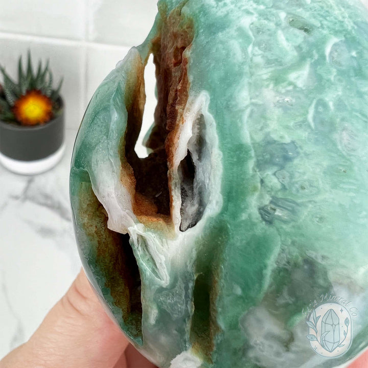 Dendritic Amazonite with Chalcedony Skull Carving