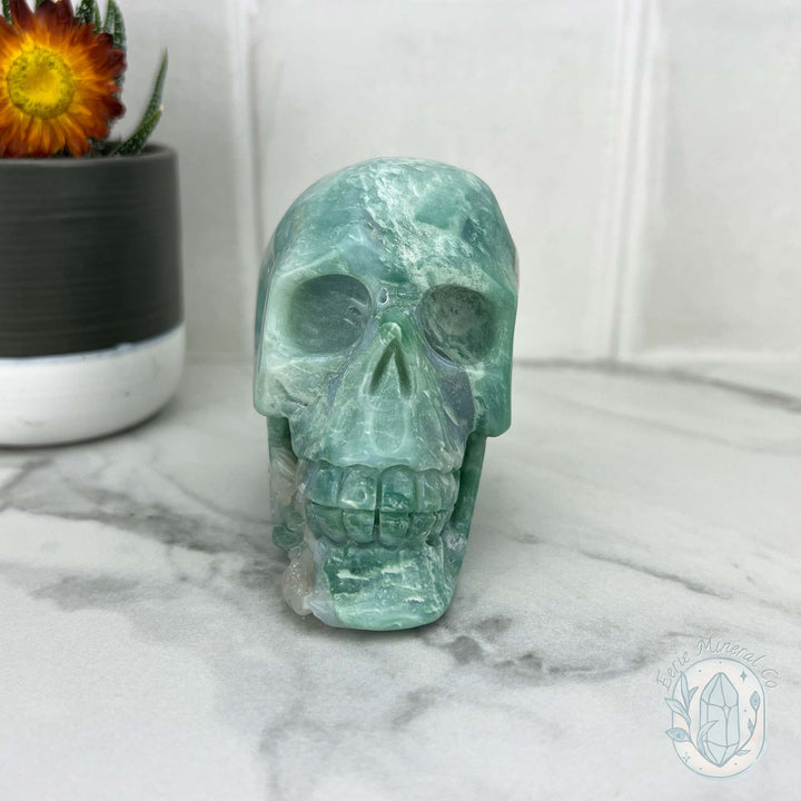 Dendritic Amazonite with Chalcedony Skull Carving