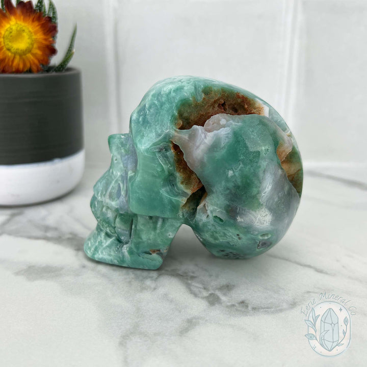 Dendritic Amazonite with Chalcedony Skull Carving