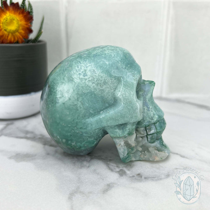 Dendritic Amazonite with Chalcedony Skull Carving