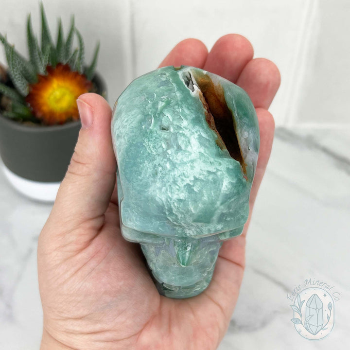 Dendritic Amazonite with Chalcedony Skull Carving