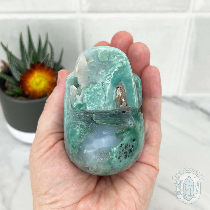 Dendritic Amazonite with Chalcedony Skull Carving