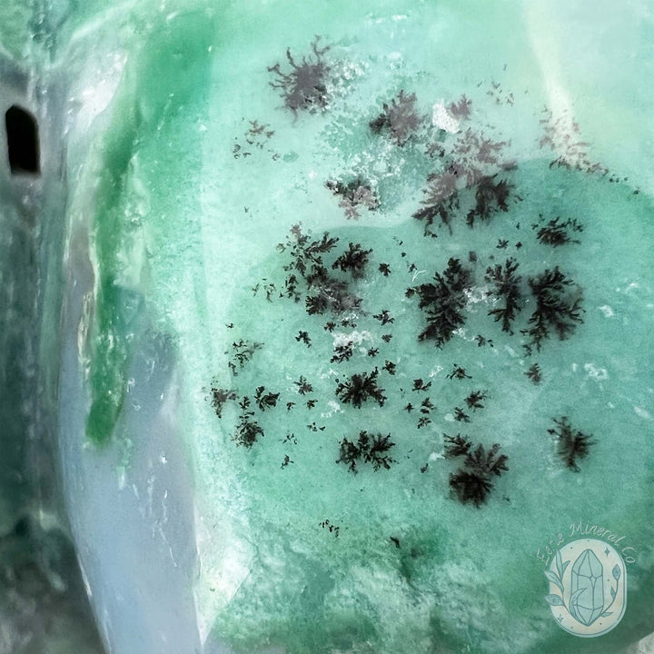 Dendritic Amazonite with Chalcedony Skull Carving