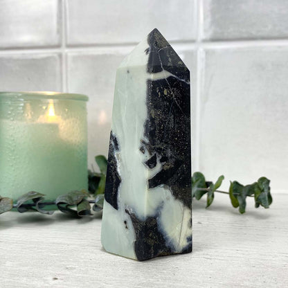 Polished Amazonite With Pyrite Tower
