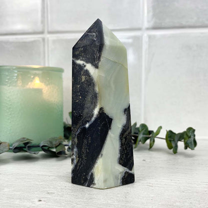 Polished Amazonite With Pyrite Tower