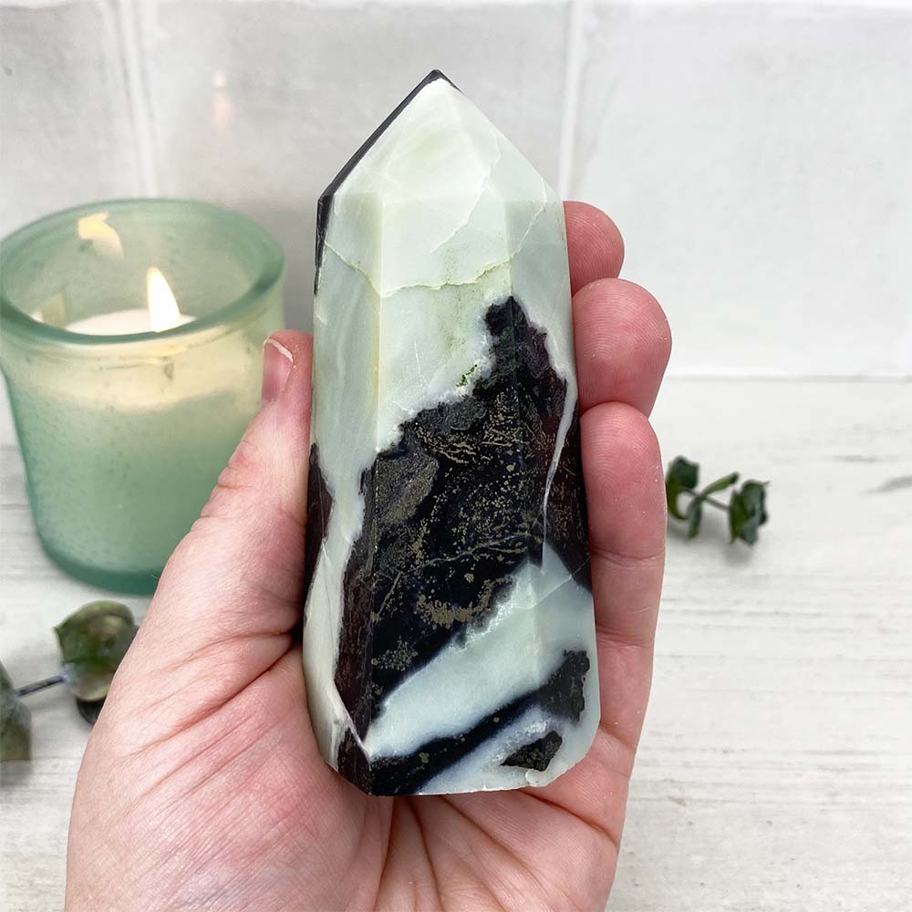Polished Amazonite With Pyrite Tower