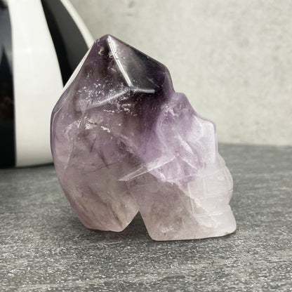 amethyst crystal point skull carving