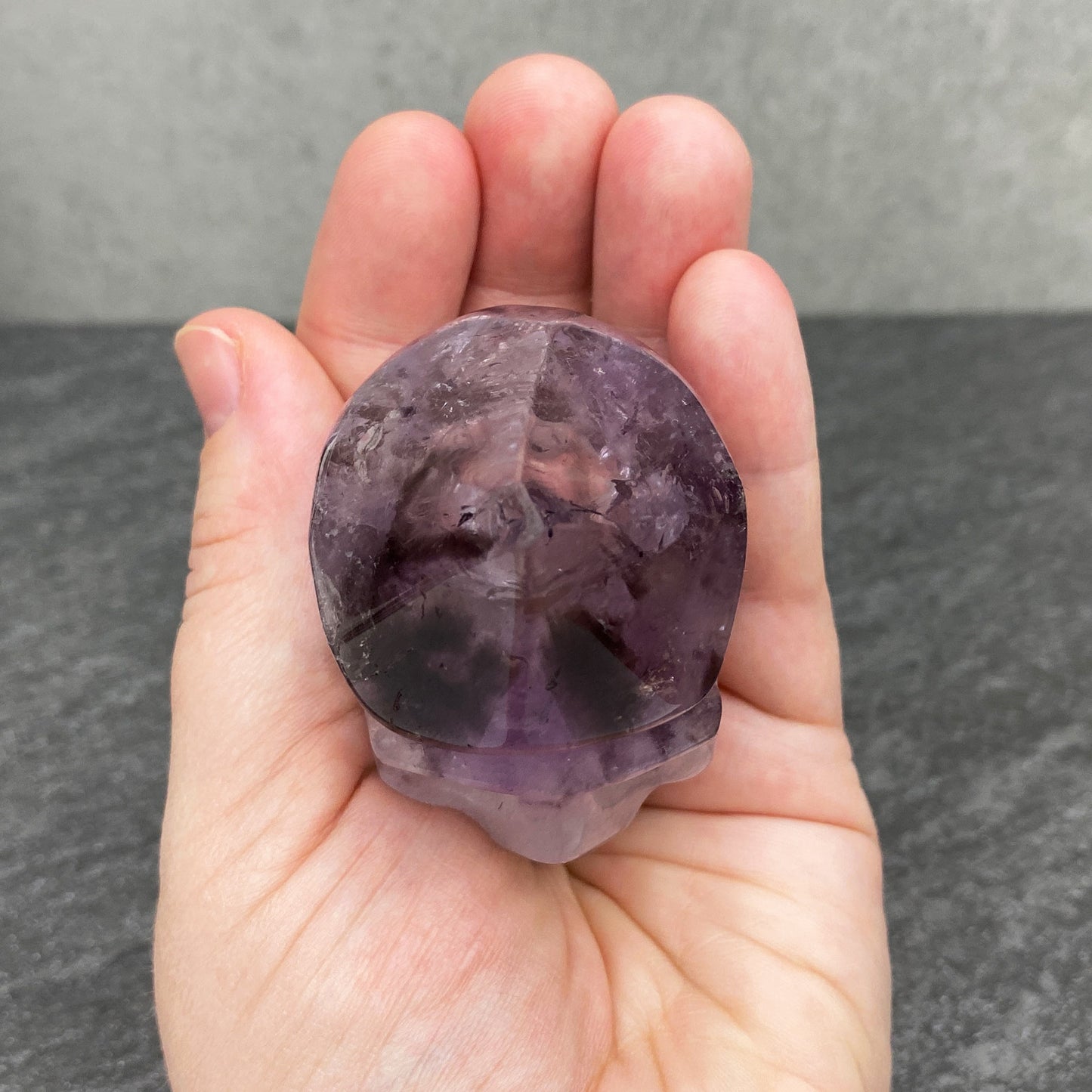 amethyst crystal point skull carving