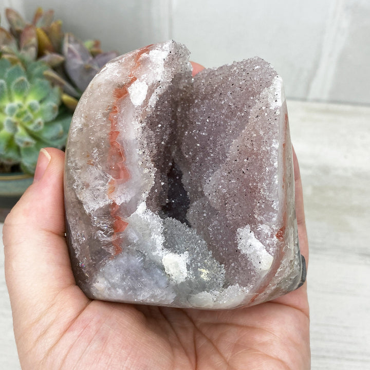 pink amethyst geode cut base