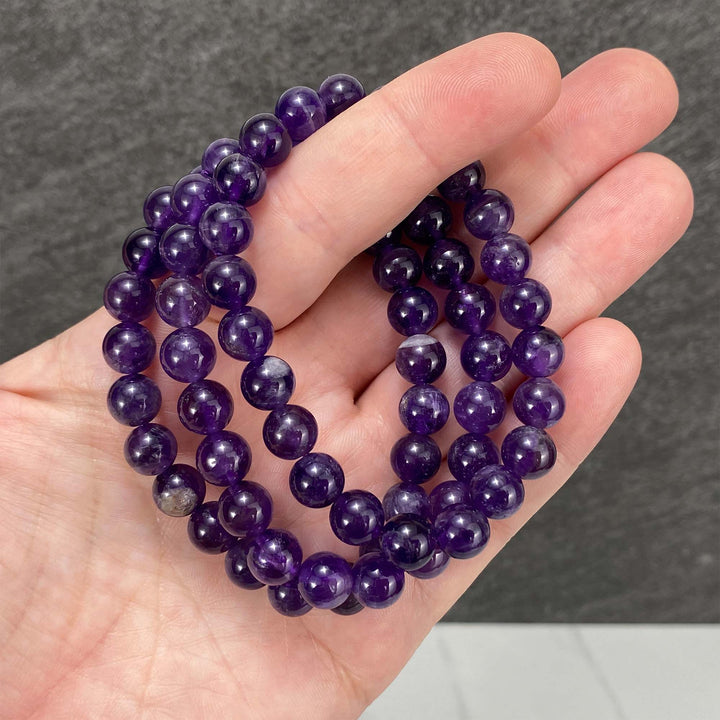 Polished Amethyst Beaded Stretch Bracelet