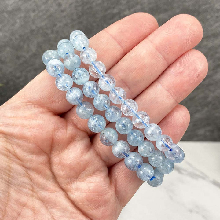 Polished Aquamarine Beaded Stretch Bracelet