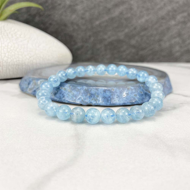 Polished Aquamarine Beaded Stretch Bracelet