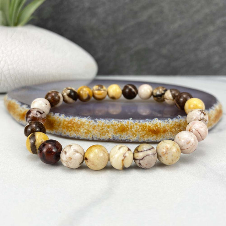 Polished Australian Zebra Jasper Beaded Stretch Bracelet