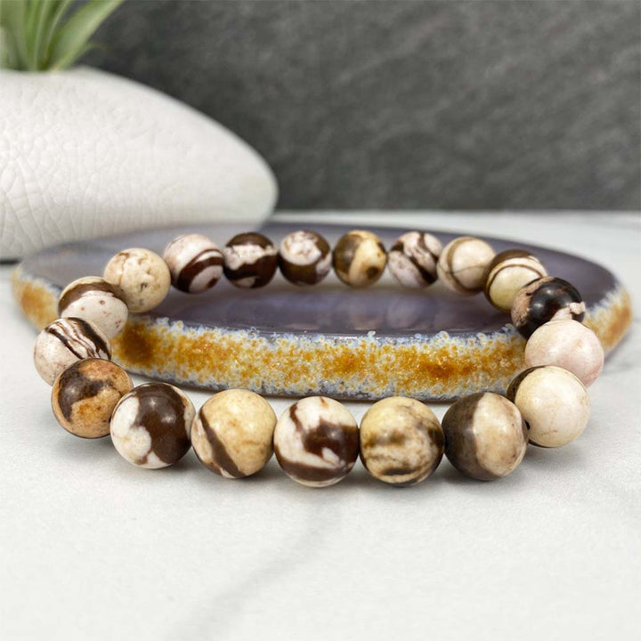 Polished Australian Zebra Jasper Beaded Stretch Bracelet