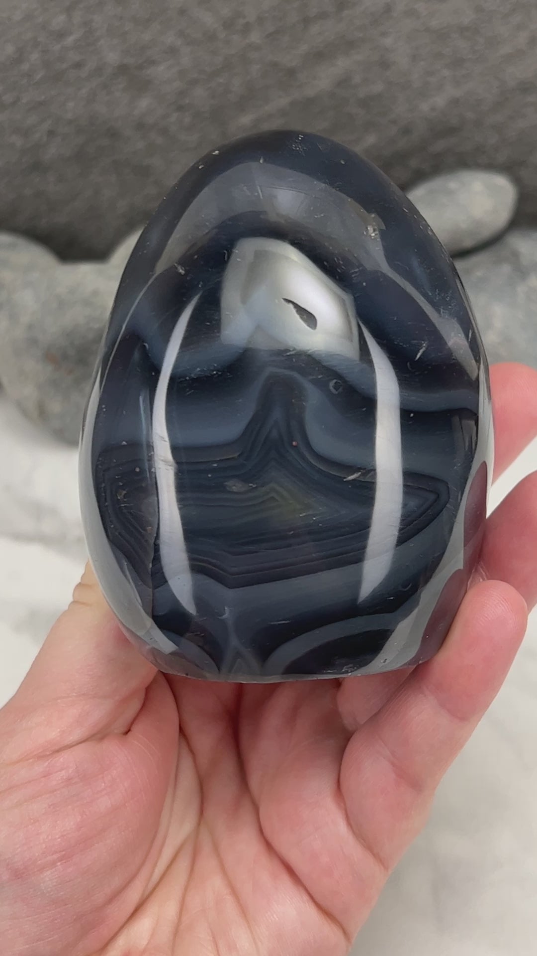 Polished Black & White Orca Agate Freeform Carving