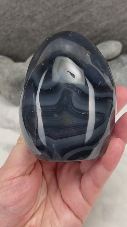 Polished Black & White Orca Agate Freeform Carving