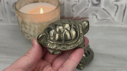 Polished Solid Pyrite Turtle Carving