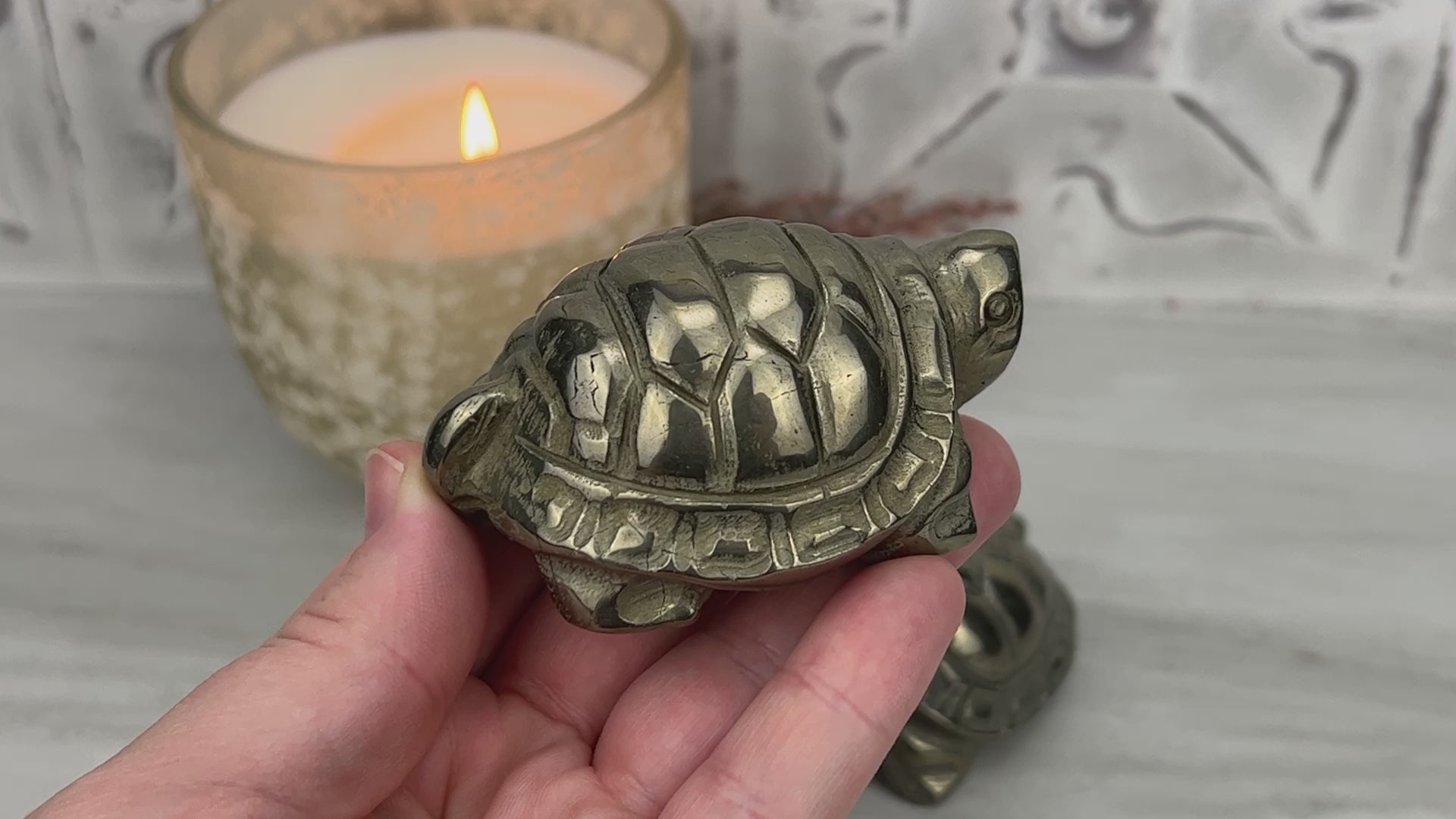 Polished Solid Pyrite Turtle Carving