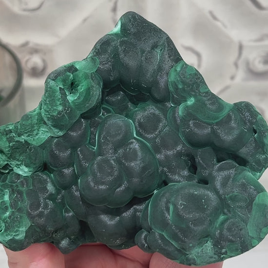 Silky Velvet Fibrous Malachite Specimen with Display Stand