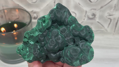 Silky Velvet Fibrous Malachite Specimen with Display Stand