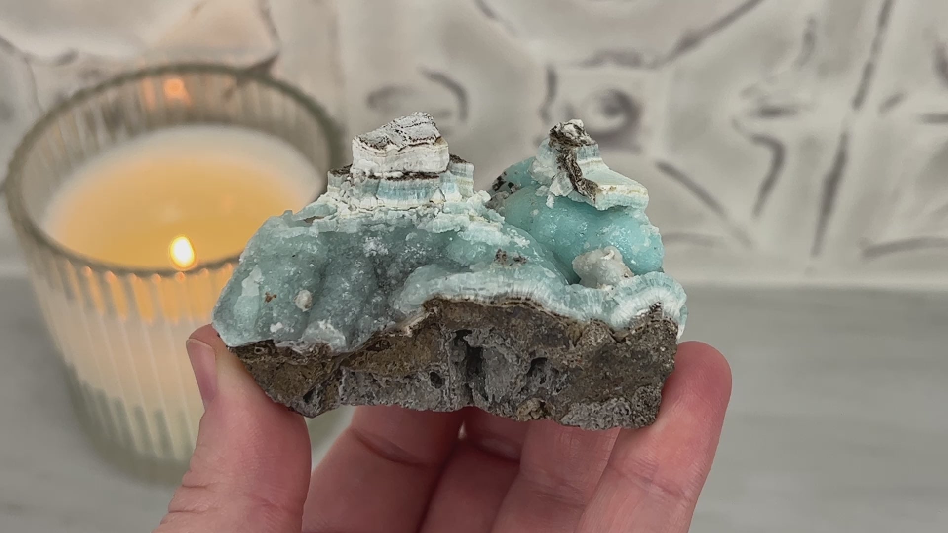 Ocean Blue Hemimorphite on Druzy Matrix Specimen