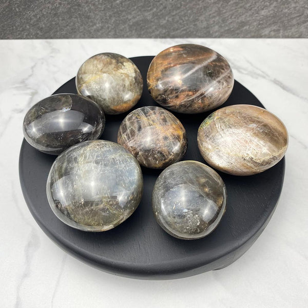 Polished Black Moonstone Palm Stones