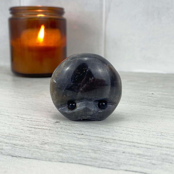 Polished Black Moonstone Hedgehog Carving