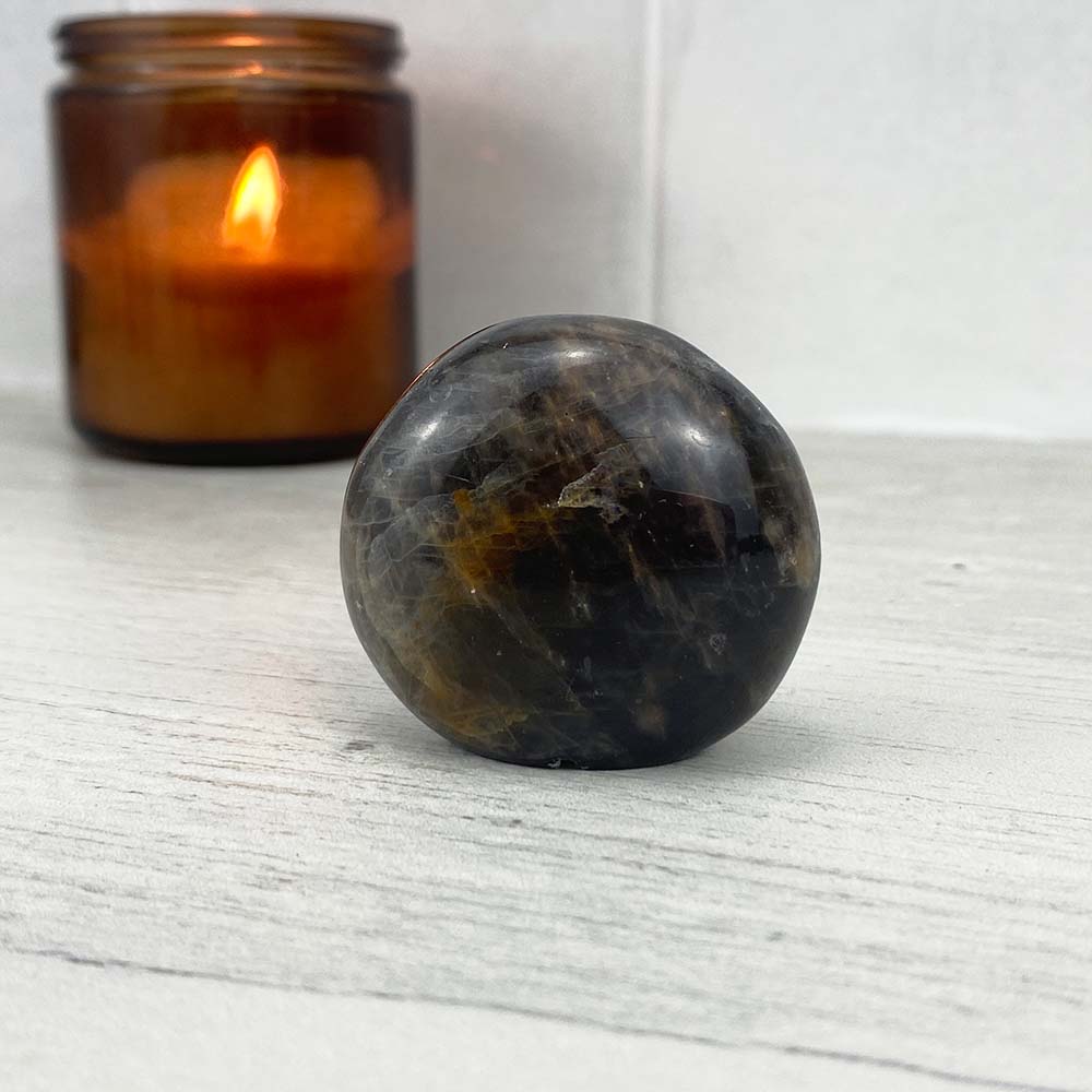 Polished Black Moonstone Hedgehog Carving