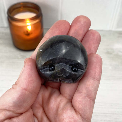 Polished Black Moonstone Hedgehog Carving