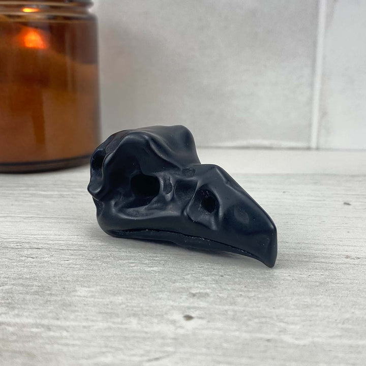 Black Obsidian Raven Skull Carving