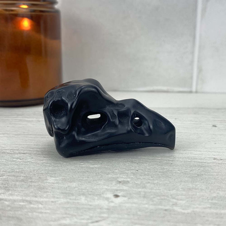 Black Obsidian Raven Skull Carving