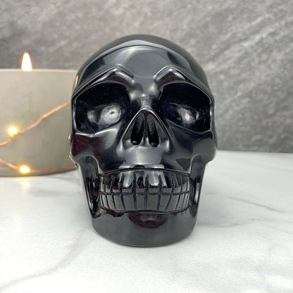 Polished Black Obsidian Skull Carving