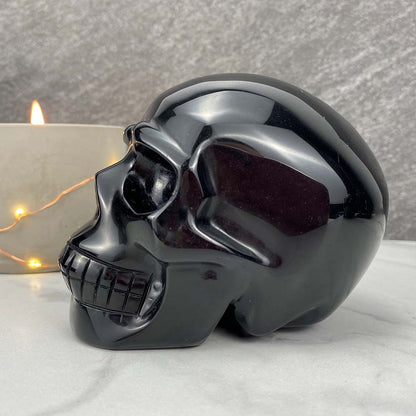 Polished Black Obsidian Skull Carving