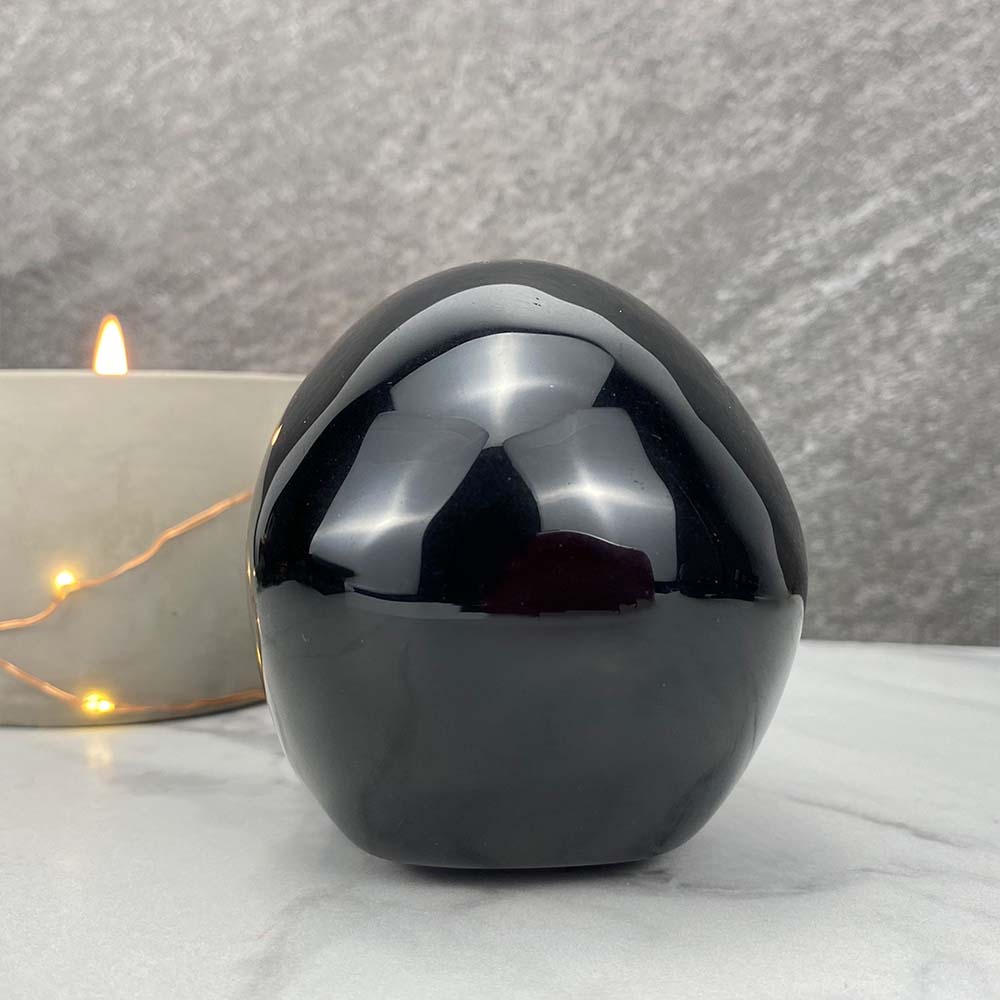 Polished Black Obsidian Skull Carving