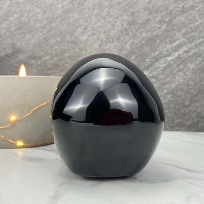 Polished Black Obsidian Skull Carving