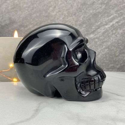 Polished Black Obsidian Skull Carving