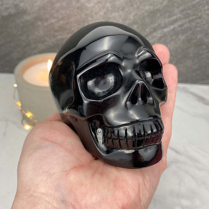Polished Black Obsidian Skull Carving