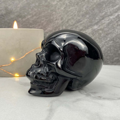 Polished Black Obsidian Skull Carving
