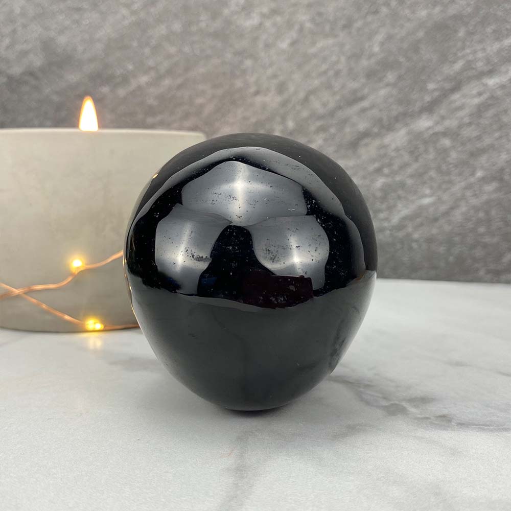 Polished Black Obsidian Skull Carving